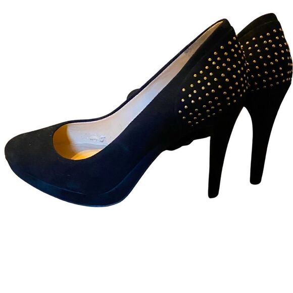 High Heels- Faux Suede and Gold Stud Pumps by Nine West - Picture 2 of 3